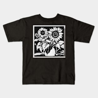 Black and White Sunflowers Kids T-Shirt